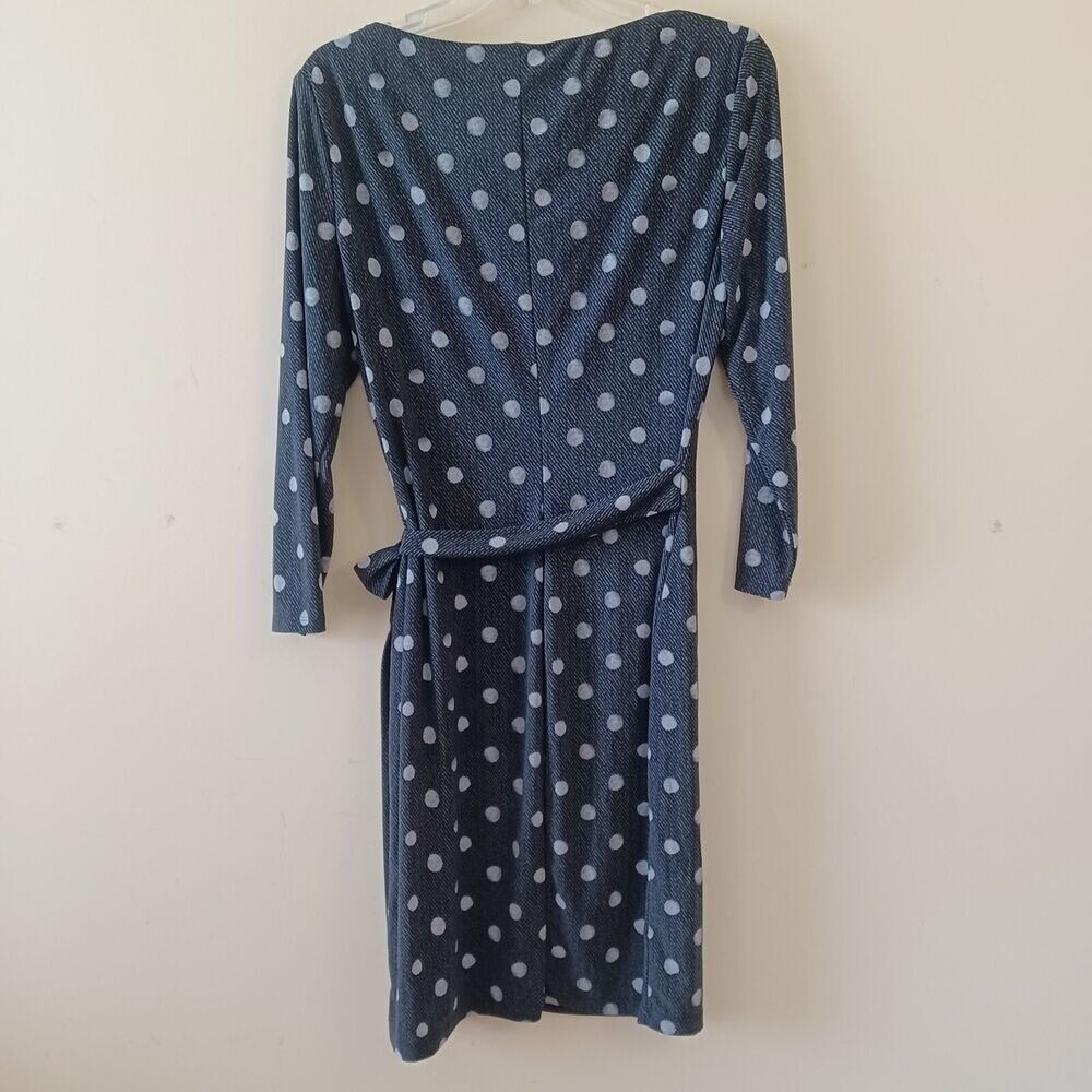 Chaps Dress L Sheath Knee Length 3/4 Sleeve Gray Polka Dot Travel Office Stretch - Picture 4 of 9
